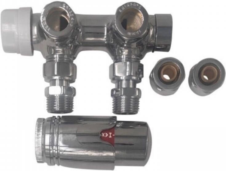 Sanilux Radiator Aansluitset Thermostatisch Midden Haaks Chroom