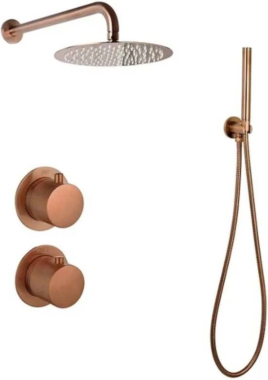 Sanilux Regendoucheset Inbouw Hops Met Box Thermostaat Douchekop 25 cm Brons