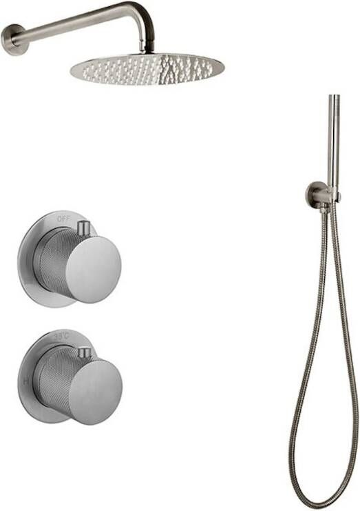Sanilux Regendoucheset Inbouw Hops Met Box Thermostaat Douchekop 25 cm Gunmetal