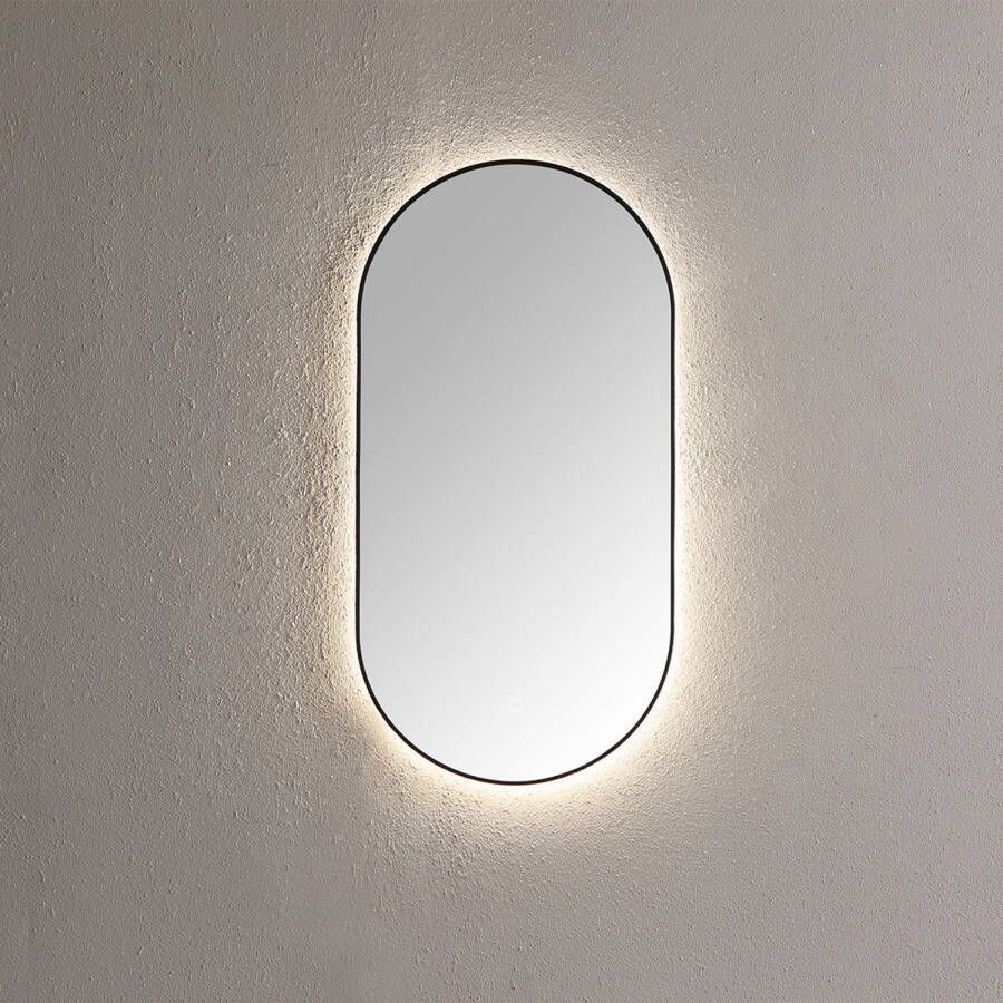 Sanilux Spiegel Ovaal Met Direct LED 3 Kleuren Instelbaar 90x45 cm Mat Zwart