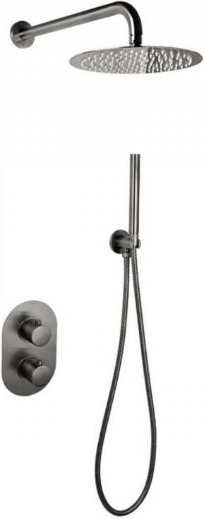 Sanilux Thermostatische Regendoucheset Peralta Inbouw Met Handdouche Gun Metal (incl. inbouwbox)