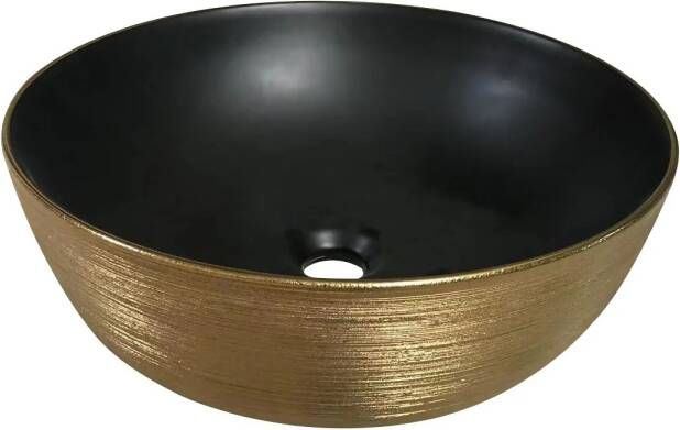 Sanilux Waskom Pisa Keramiek Met extra Dunne Rand Mat Zwart Goud Geborsteld