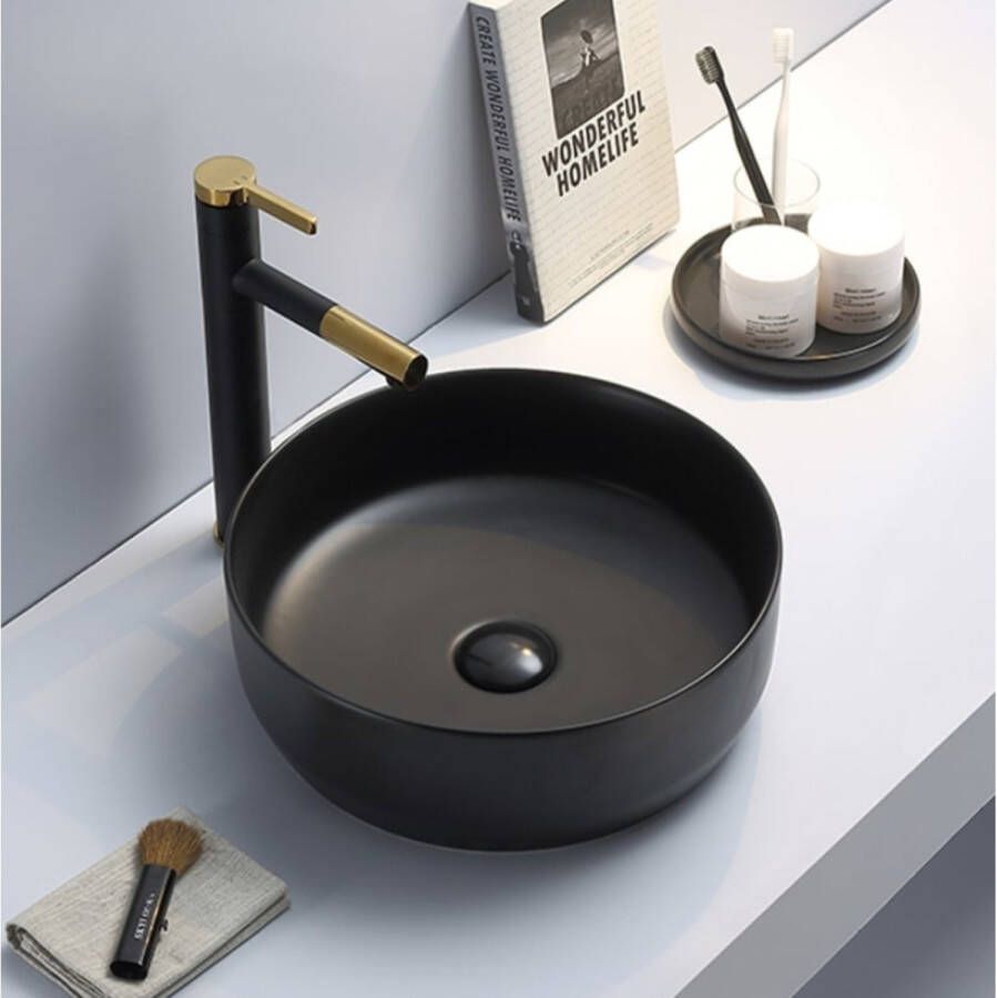 Sanilux Waskom Victoria Color Line Rond 39 cm Inclusief Click Waste Mat Zwart