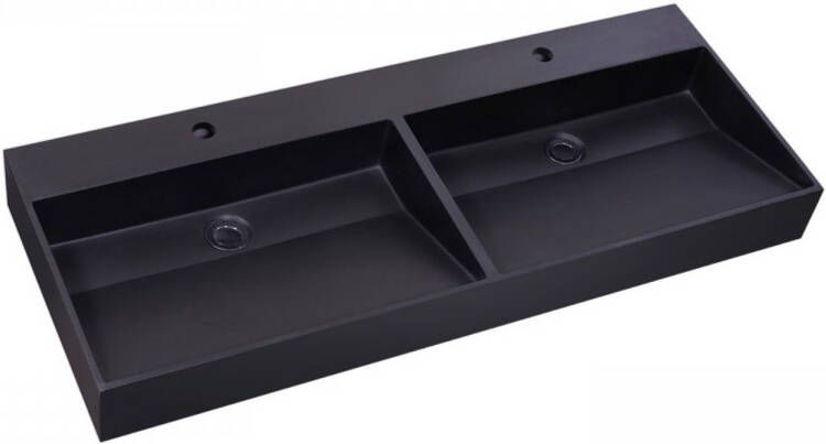 Sanilux Wastafel Quartz Trend 120x47x12 cm Dubbele Spoelbak Mat Zwart (2 kraangaten)