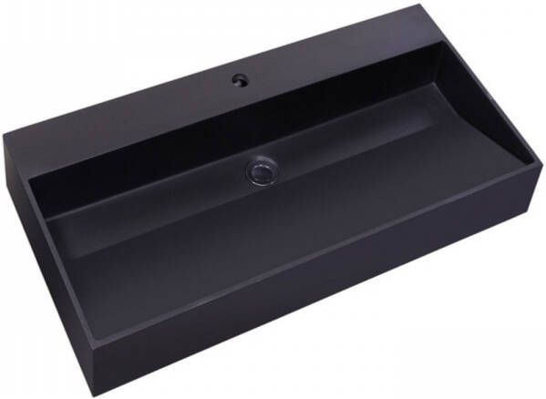 Sanilux Wastafel Quartz Trend 80x47x12 cm Keramiek Mat Zwart (1 kraangat)
