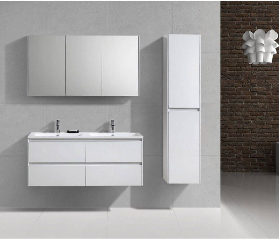 Sanimar Murcia badkamermeubelset 120cm 2 wasbakken 2 kraangaten met Spiegelkast Wit 73.1156 - Foto 2
