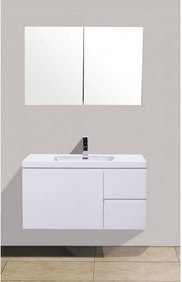 Sanimar Badkamermeubelset Sevilla 100 cm Inclusief Spiegelkast Wit