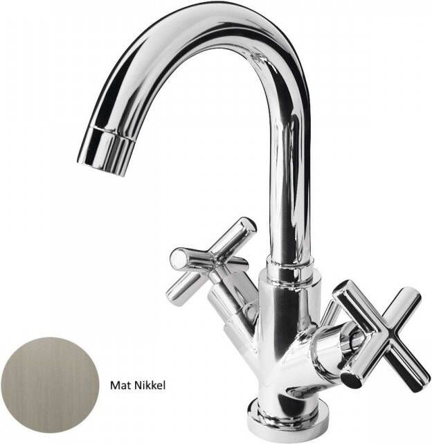 Sanimex Wastafelkraan Giulini Opbouw Tweegreeps Kruisgreep Draaibare Uitloop Met Pop-Up Mat Nikkel