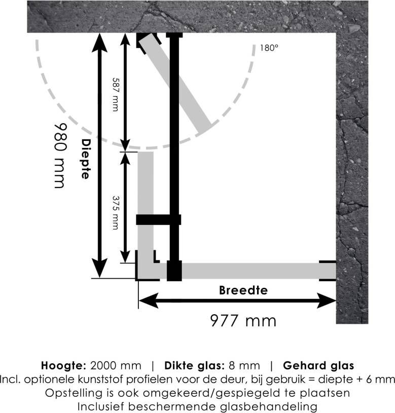 Saniclass Create Douchecabine 100x200x100cm profielloos met antikalk en 8mm veiligheidsglas Goud geborsteld 4JC10