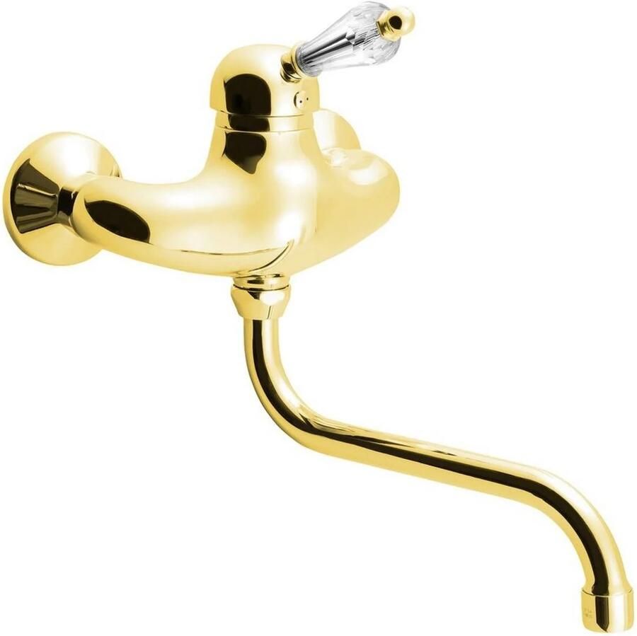 Sapho Inbouw Wastafelmengkraan Kirké 1-hendel Kristal Retro Uitloop Gebogen 20 cm Goud