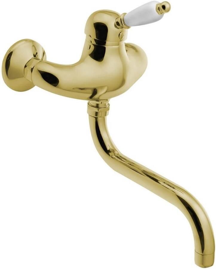 Sapho Inbouw Wastafelmengkraan Kirké 1-hendel Wit Retro Uitloop Gebogen 20 cm Goud