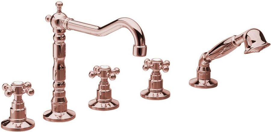 Reitano Rubinetteria Antea Badrandcombinatie 5-gaats mengkraan met retro uitloop roze goud