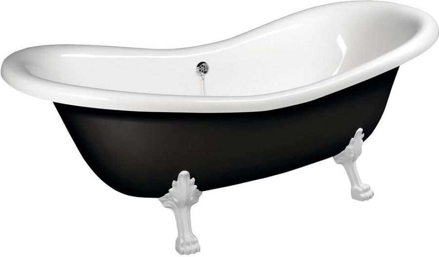 Polysan Charleston vrijstaand bad op pootjes 188x80x71cm witte poten zwart wit