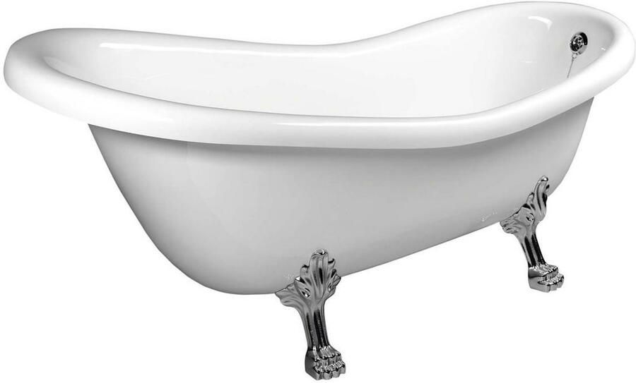 Polysan Retro vrijstaand bad op pootjes 173x75x84cm mat chroom poten wit