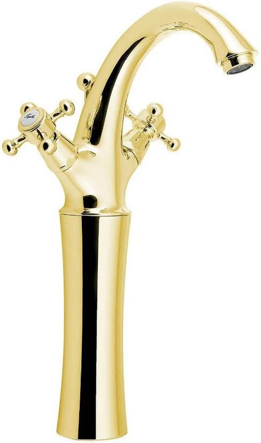 Sapho Wastafelmengkraan Antea 2-knop Gebogen Hoog 30 cm Goud (incl. pop-up waste)