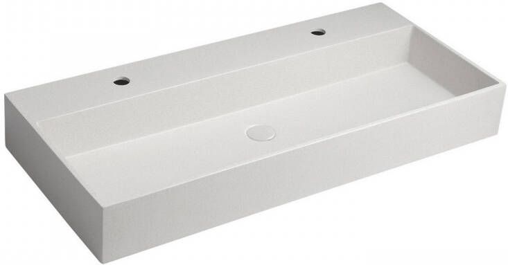 Sapho Quadrado wastafel met 2 kraangaten en waste 96x44 white sandstone