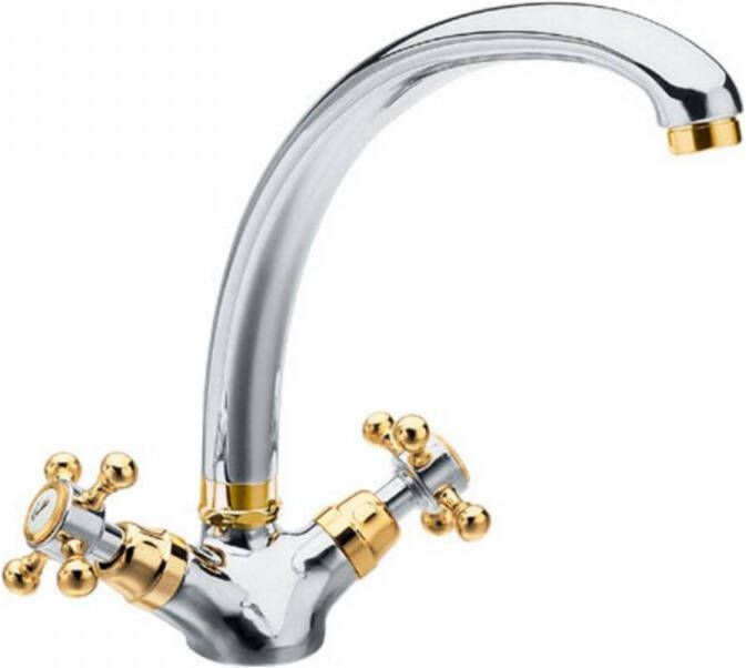 Sapho Wastafelmengkraan Antea 2-knop Gebogen Uitloop 26.5 cm Chroom Goud