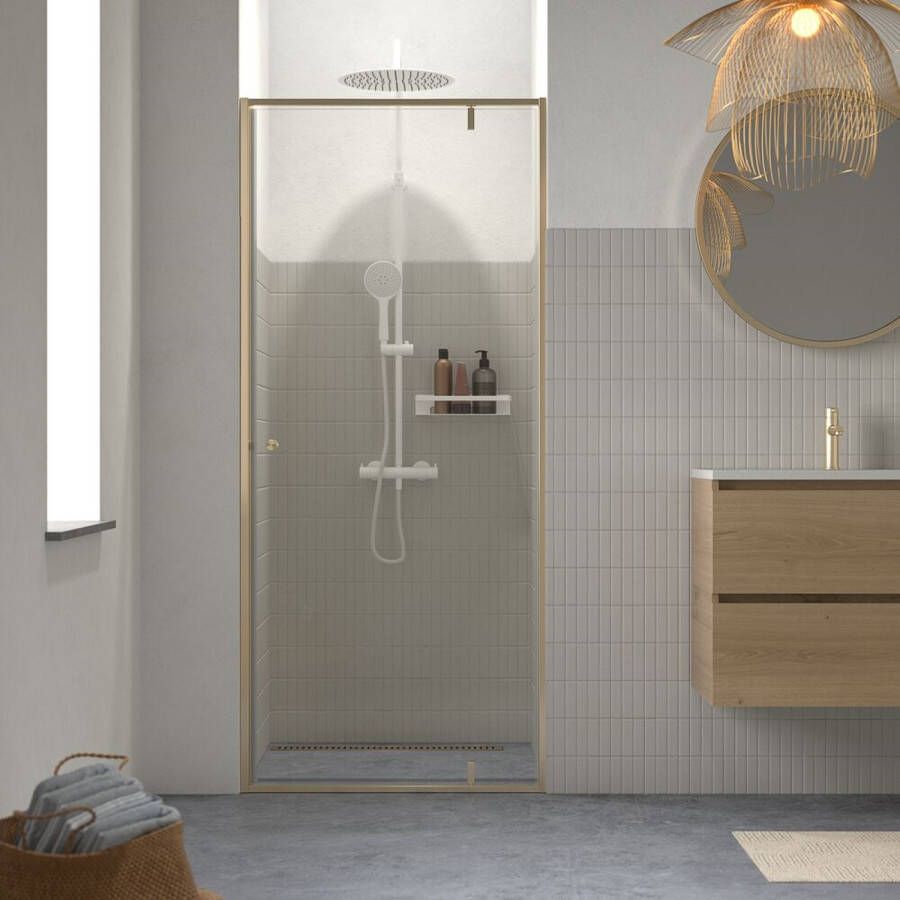 Sealskin Contour Draaideur voor nis 90x200cm 6mm helder veiligheidsglas met antikalklaag Goud geborsteld CCD200906495100 - Foto 2