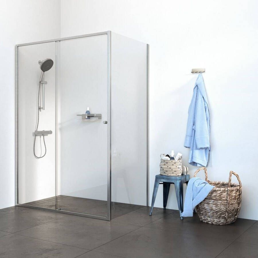 Sealskin Contour schuifdeur met zijwand 140x90 cm 200 cm hoog RVS 6 mm helder veiligheidsglas CCD101496325100