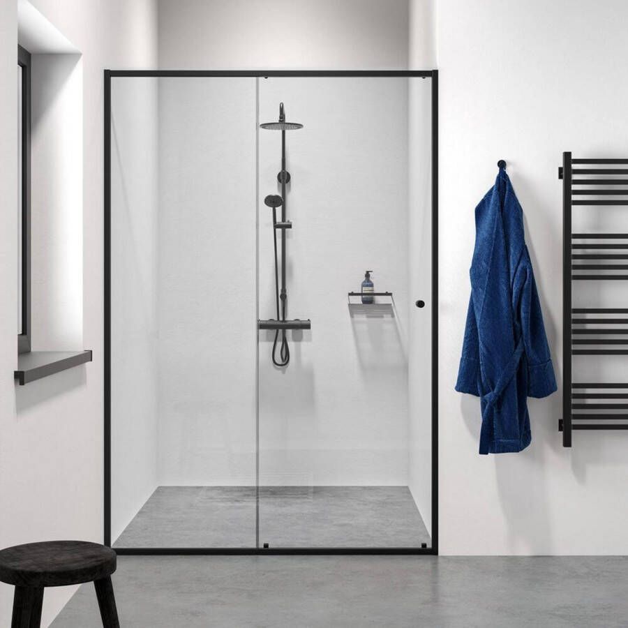 Sealskin Contour schuifdeur voor nis 120 cm 200 cm hoog zwart 6 mm helder veiligheidsglas CCD121206195100