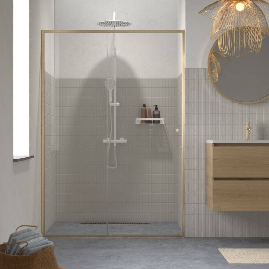 Sealskin Contour Schuifdeur voor nis 120x200cm 6mm helder veiligheidsglas met antikalklaag Goud geborsteld CCD121206495100