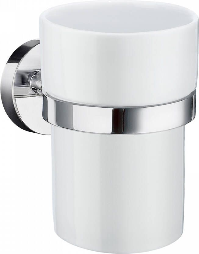 Smedbo Home Bekerhouder 7.5x9.8x9.3cm zelfklevend boren Massief messing Chroom Porcelein HK343P
