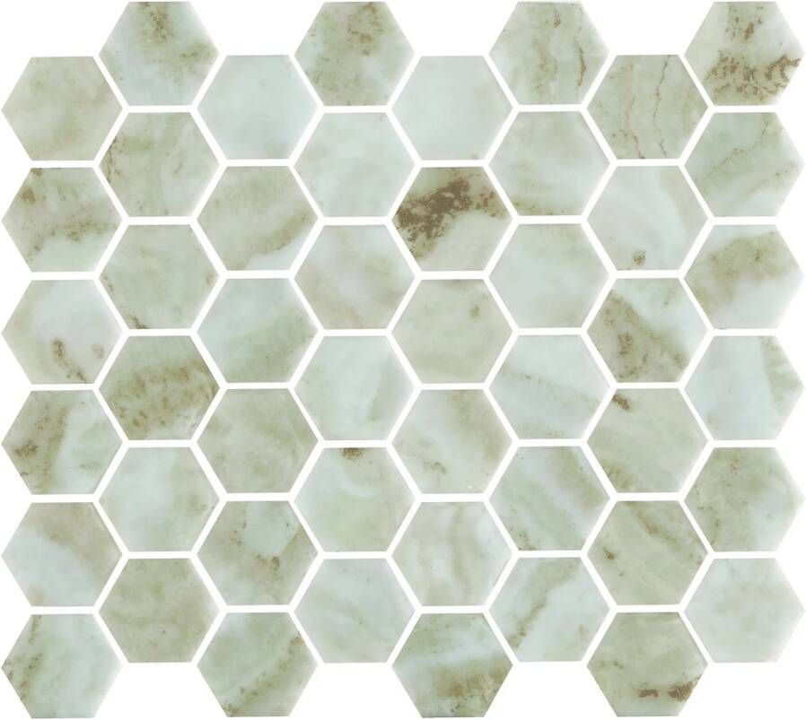 The Mosaic Factory Valencia mozaïektegel 27.6x32.9cm wand en vloertegel Zeshoek Hexagon Gerecycled glas Verde Marble Print Mat VAL50M - Foto 2