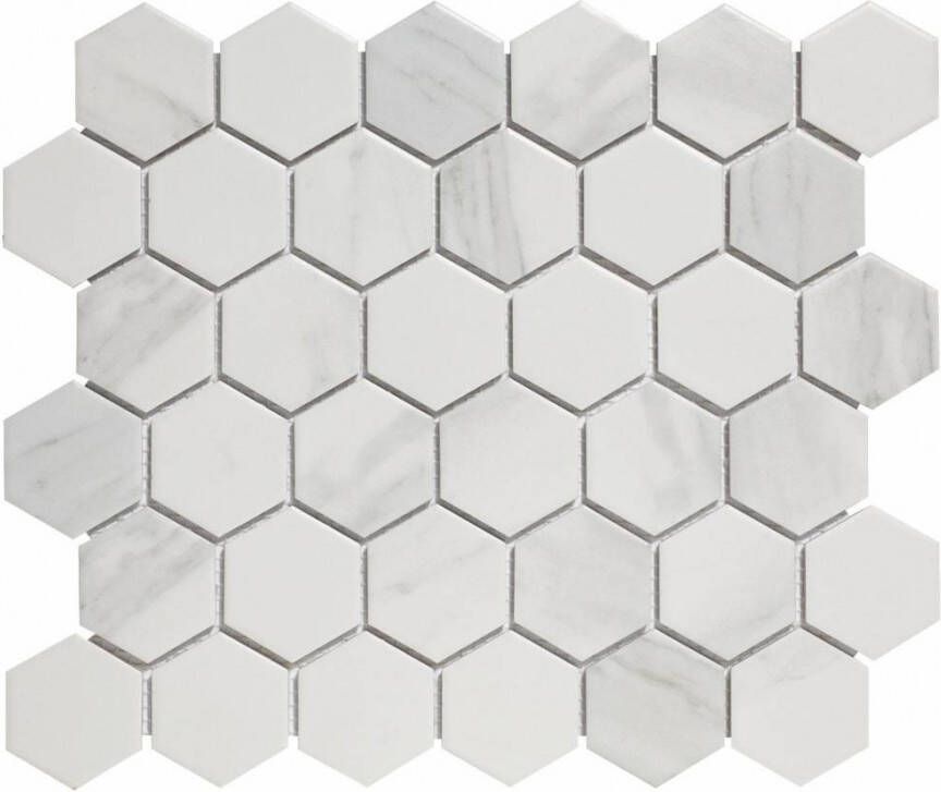 The Mosaic Factory Barcelona mozaïektegel 5.1x5.9x0.6cm voor wand en voor binnen en buiten vorstbestendig zeshoek carrara wit mat AMH13003 online kopen