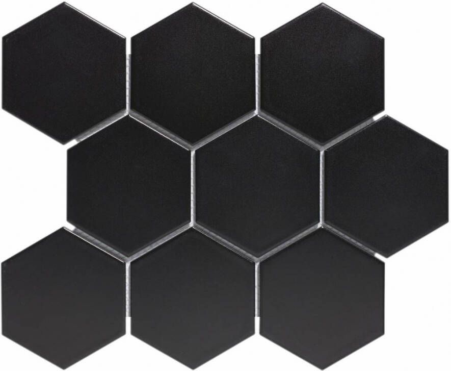 The Mosaic Factory Barcelona mozaïektegel 9.5x11x0.65cm voor wand en voor binnen en buiten hexagon porselein zwart mat AMH95317 online kopen