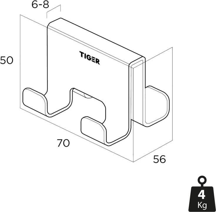 Tiger Handdoekhaak Voor Douchecabine Caddy 6-8 mm Dubbel Zwart