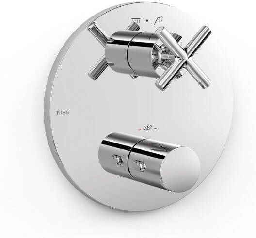 Tres Afbouwdeel Mont Blanc Douche Thermostaat 2-Weg Kruisgreep Chroom