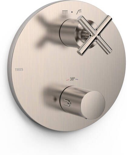 Tres Afbouwdeel Mont Blanc Douche Thermostaat 2-Weg Kruisgreep RVS Look