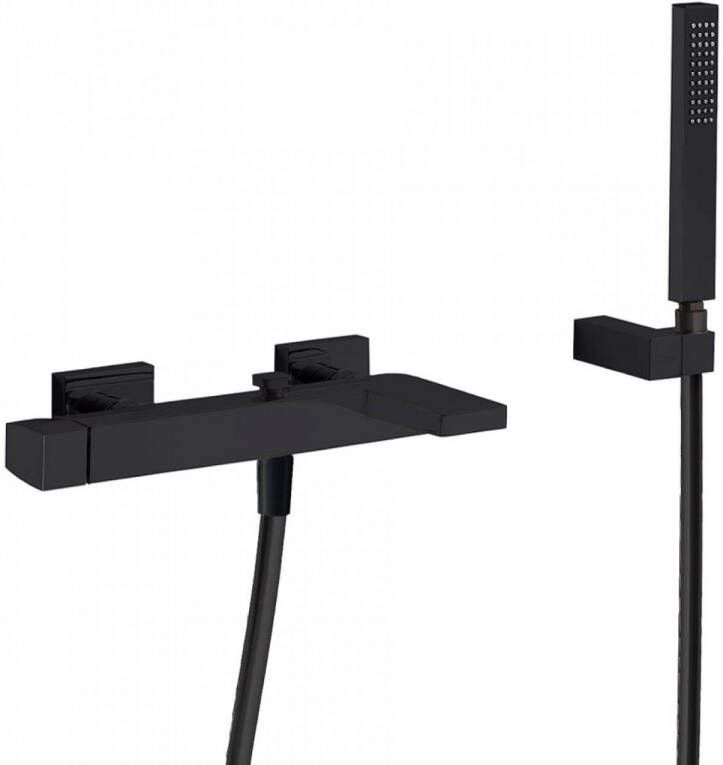Tres Bad Thermostaatkraan Slim met Handdouche 26.5x16.1 cm Vierkant Mat Zwart