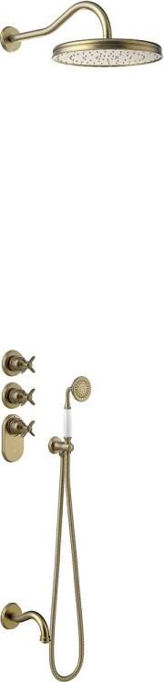 Tres Badkraan Clasic Thermostatisch Inbouw Incl. Regendouche 3-wegs Verouderd Messing Mat - Foto 1