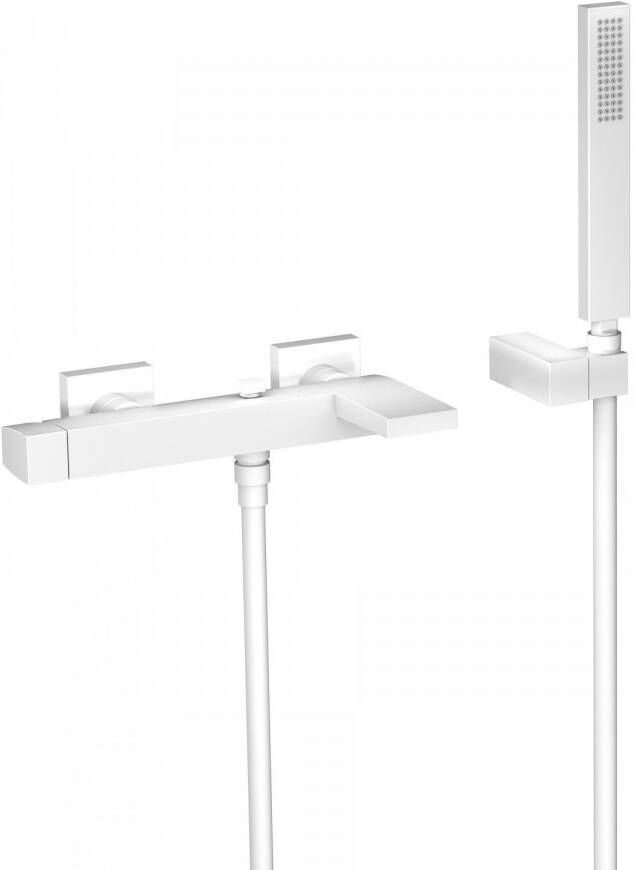 Tres Badkraan Slim | Opbouw | Mengkraan | Incl.Handdoucheset | 2-weg | hoh 15 cm | 1-knop | Vierkant | Wit mat - Foto 2