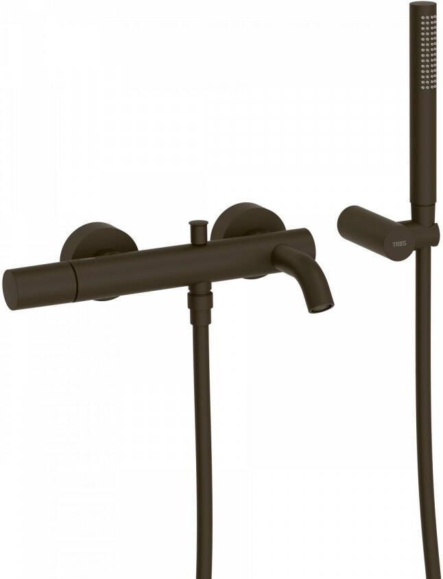 Tres Badmengkraan Study Exclusive Rond met Omstel en Handdoucheset met Staafhanddouche Zwart Brons