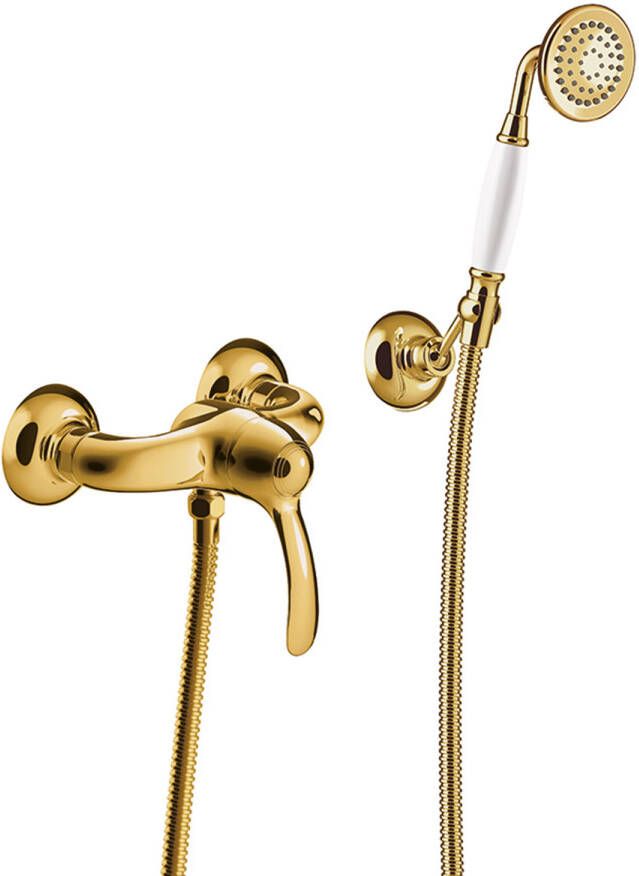Tres Douchekraan Clasic | Opbouw | Mengkraan | 1-weg | hoh 15 cm | 1-hendel | Vintage | 24k Goud glans - Foto 2