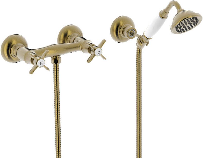 Tres Douchekraan Clasic | Opbouw | Mengkraan | 1-weg | hoh 15 cm | 2-knops | Vintage | Messing oud - Foto 2