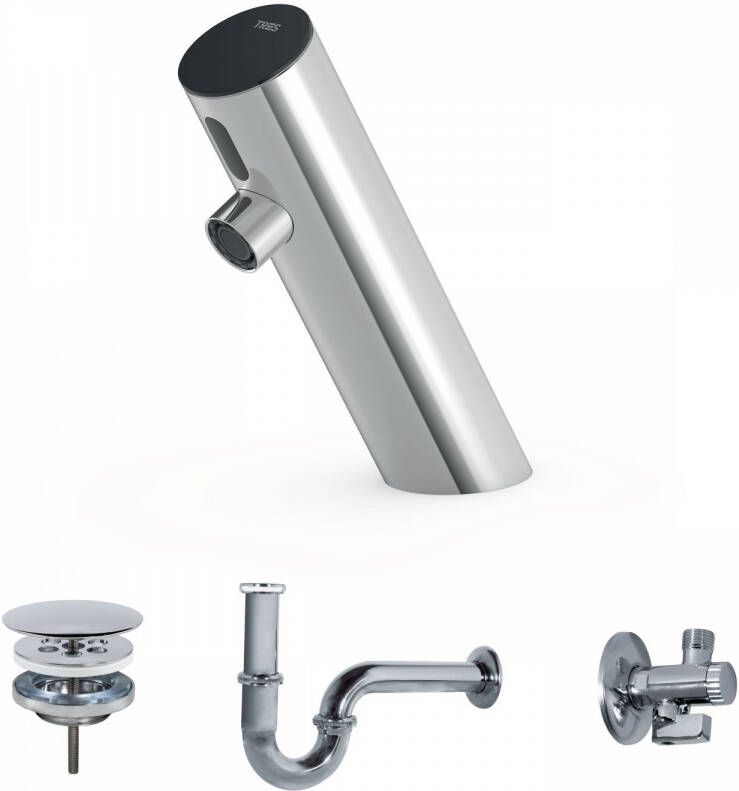 Tres Elektronische Fonteinkraanset Tempo Base Schuine Kraan Chroom