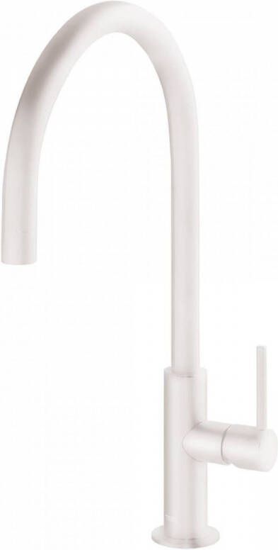 Tres Keukenmengkraan Study Exclusive 1-Hendel Uitloop Gebogen 26 cm Rond Mat Wit