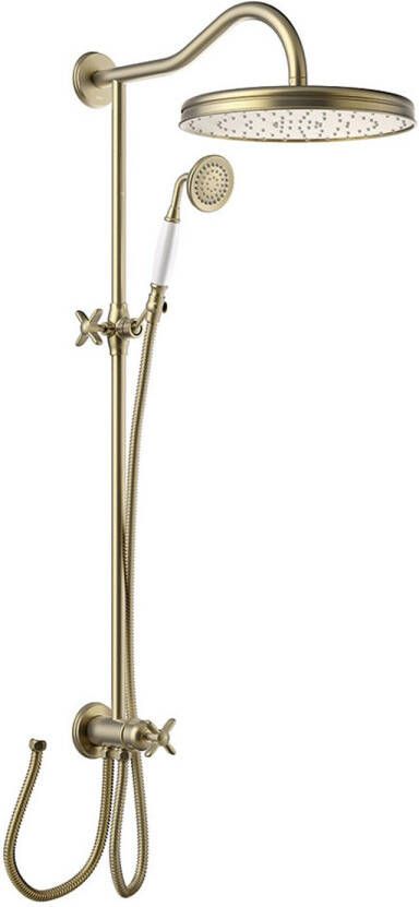 Tres Regendoucheset Opbouw Clasic Incl. Handdouche Kruisgreep Verouderd Messing - Foto 2