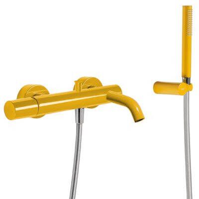 Tres Badkraan Study | Opbouw | Mengkraan | Incl.Handdoucheset | 2-weg | hoh 15 cm | 1-knop | Rond | Geel - Foto 2