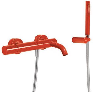 Tres Badkraan Study | Opbouw | Mengkraan | Incl.Handdoucheset | 2-weg | hoh 15 cm | 1-knop | Rond | Rood - Foto 2