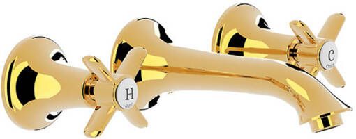 Tres Wastafelmengkraan Clasic Inbouw Kruisgreep Licht Gebogen Goud