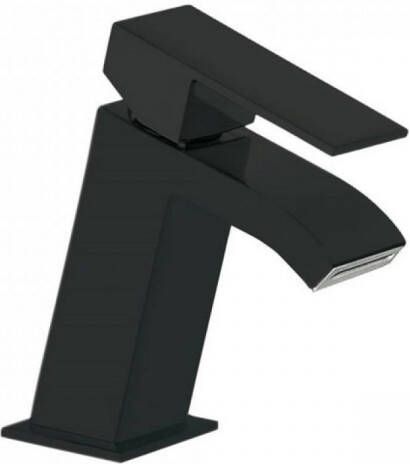 Tres Wastafelmengkraan Cuadro Exclusive 1 Hendel Schuin 14 3 cm met Licht Gebogen Uitloop Waterval Mat Zwart