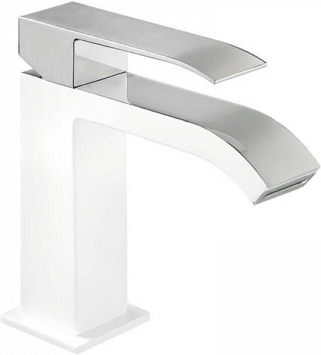 Tres Wastafelmengkraan Cuadro Exclusive 1-Hendel Uitloop Gebogen 16 cm met Waterval Vierkant Chroom Wit
