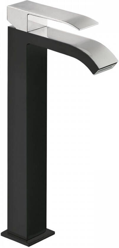 Tres Wastafelmengkraan Cuadro Exclusive 1-Hendel Uitloop Gebogen Hoog 32 cm met Waterval Vierkant Chroom Wit