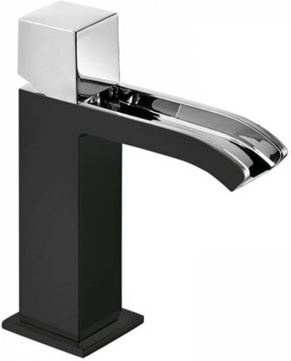 Tres Wastafelmengkraan Cuadro Exclusive Draaiknop Uitloop Gebogen 17 cm met Open Waterval Vierkant Chroom Wit