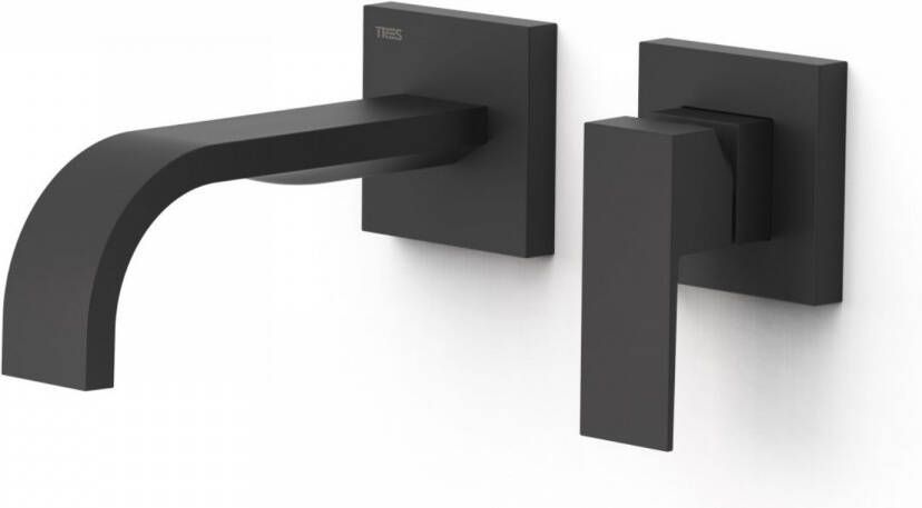 Tres Wastafelmengkraan Inbouw Cuadro Exclusive 2 Delen Gebogen Uitloop en Korte Hendel Mat Zwart