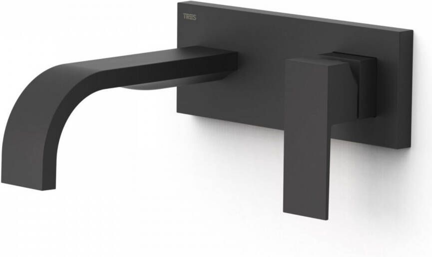 Tres Wastafelmengkraan Inbouw Cuadro Exclusive Gebogen Uitloop en Korte Hendel Mat Zwart